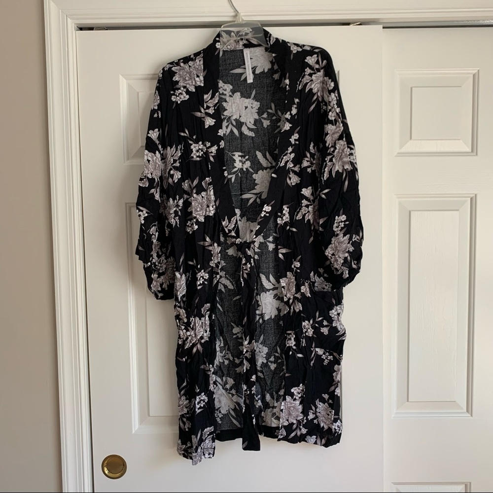 Spiritual Gangster Maya Kimono Robe Black and White Floral - One Size
